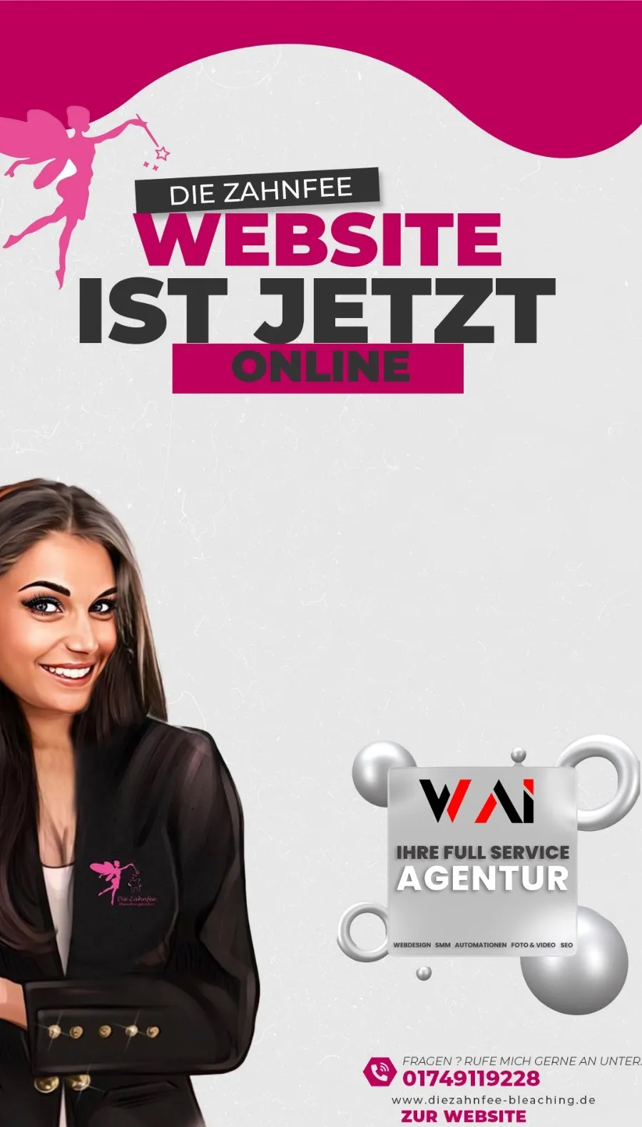 Zahnfee Werbedesign mit Frau und Webservice-Agentur-Logo