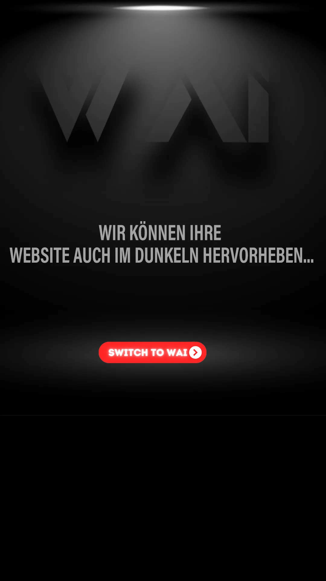 Dunkle Webseite mit WAI-Logo und Werbetext über Hervorhebung