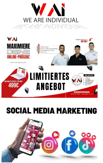WAI Social Media Marketing Werbeplakat mit Teamfoto und Smartphone