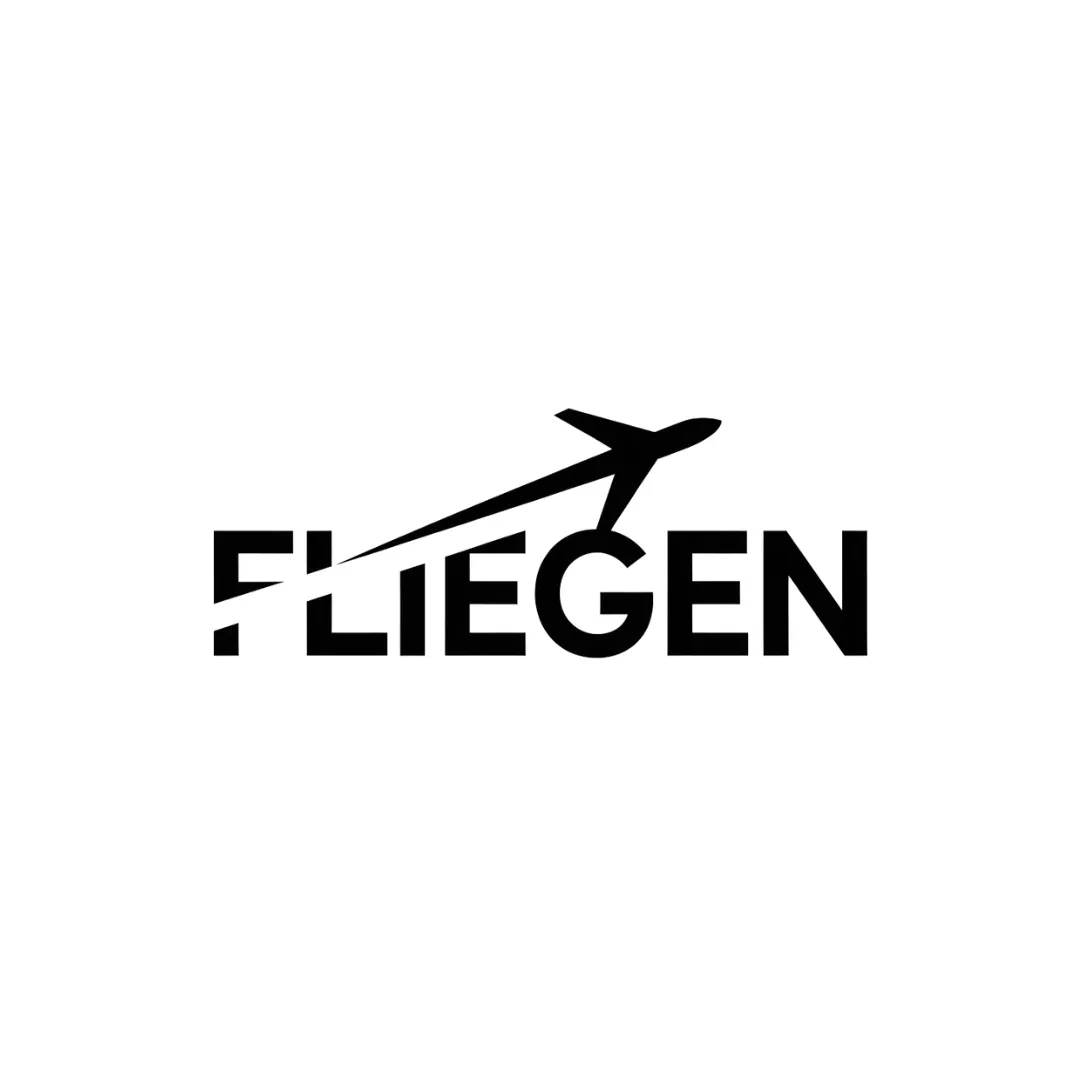 Fliegen Social Media Marketing Logo mit Flugzeug und dynamischer Typografie