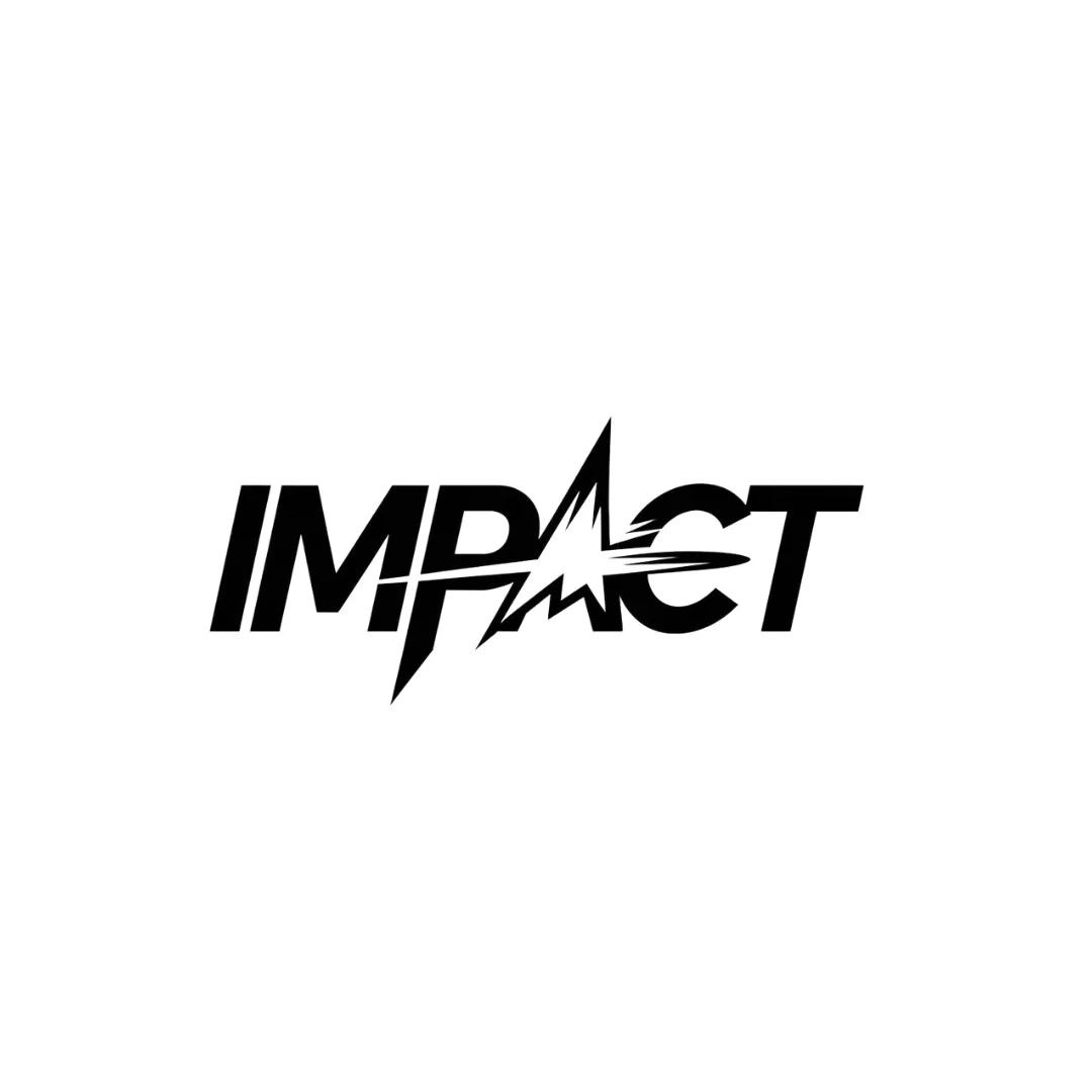 Impact-Logo mit dynamischem Blitz und kraftvoller Typografie in Schwarz
